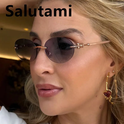 Cutting rimless small round sunglasses