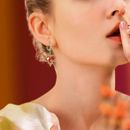 Dainty Rhinestone CZ Dangling Golden Leaf Small Hoop Dangle Earrings