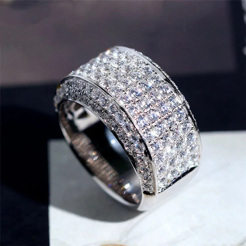Luxury 925 Sterling Silver Plata Eternity Zirconia 3ct CZ Crystal Rings