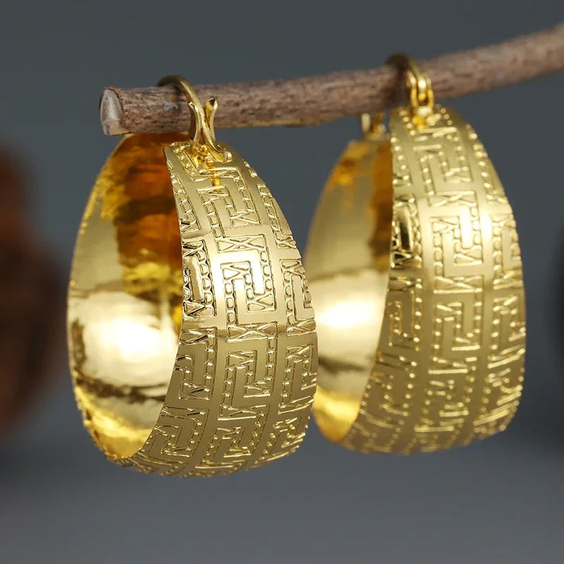 Wide Face Hoop Copper Golden Plated Bohemian Earrings