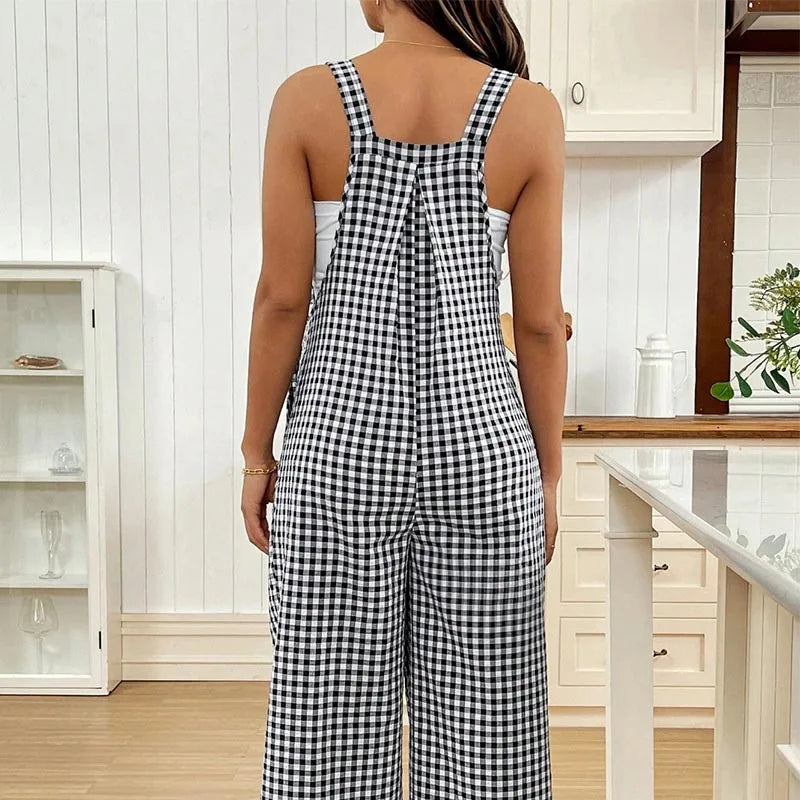 Overalls Casual Checkered Jumpsuit  Fit Maternity Overalls