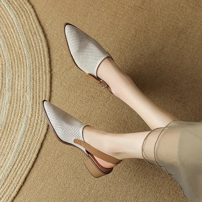 Knitted Mesh Breathable Hollow Out Thick Heel Sandals