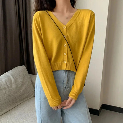 Long Sleeve Cropped Cardigan V Neck Sweaters