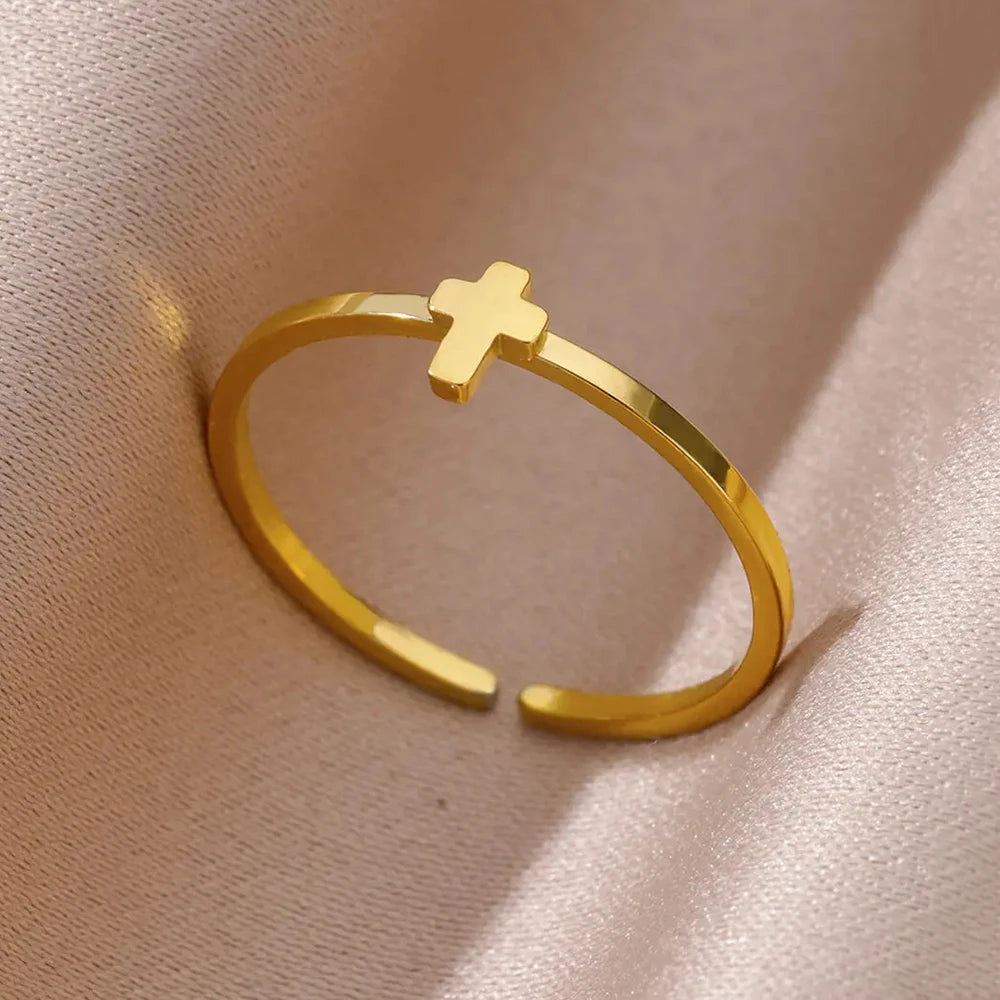 خاتم مفتوح واسع من الفولاذ المقاوم للصدأ باللون الذهبي