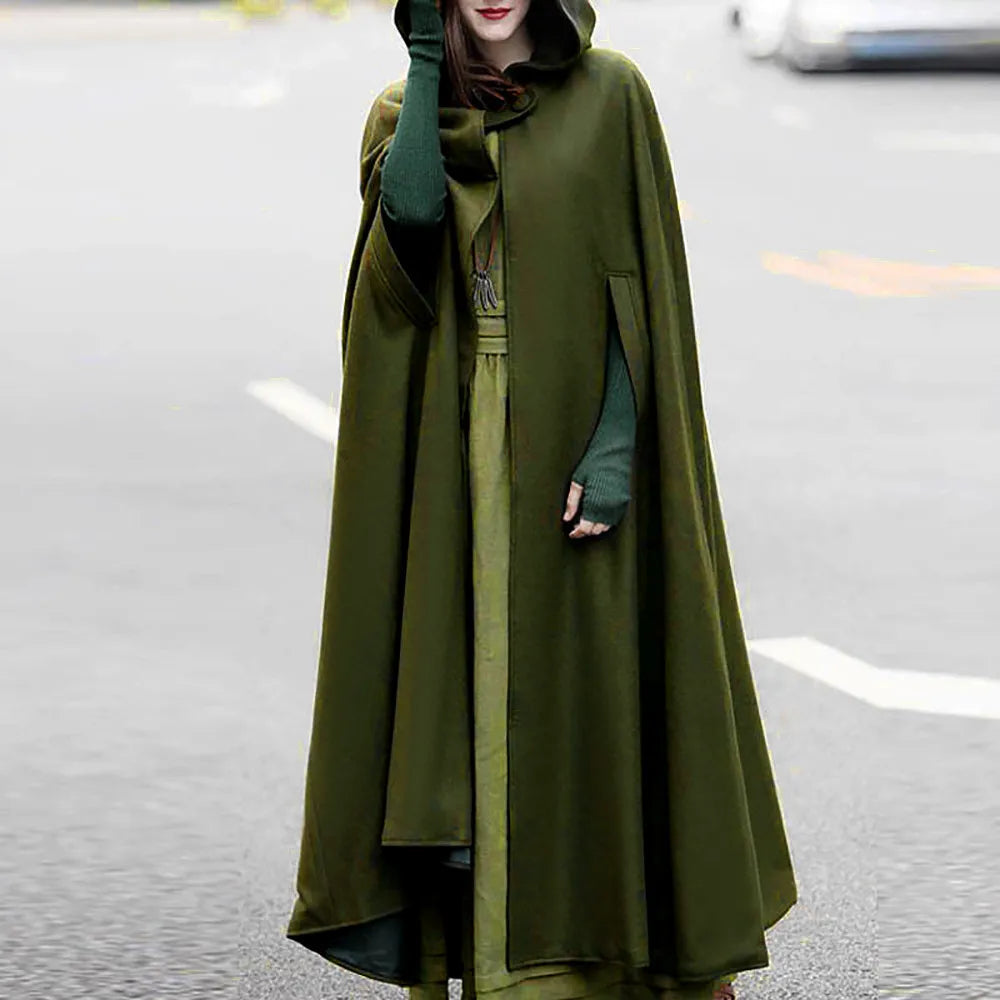Winter Cloak Hooded Trench Coat Gothic Cape Open Front Cardigan Jacket Coat