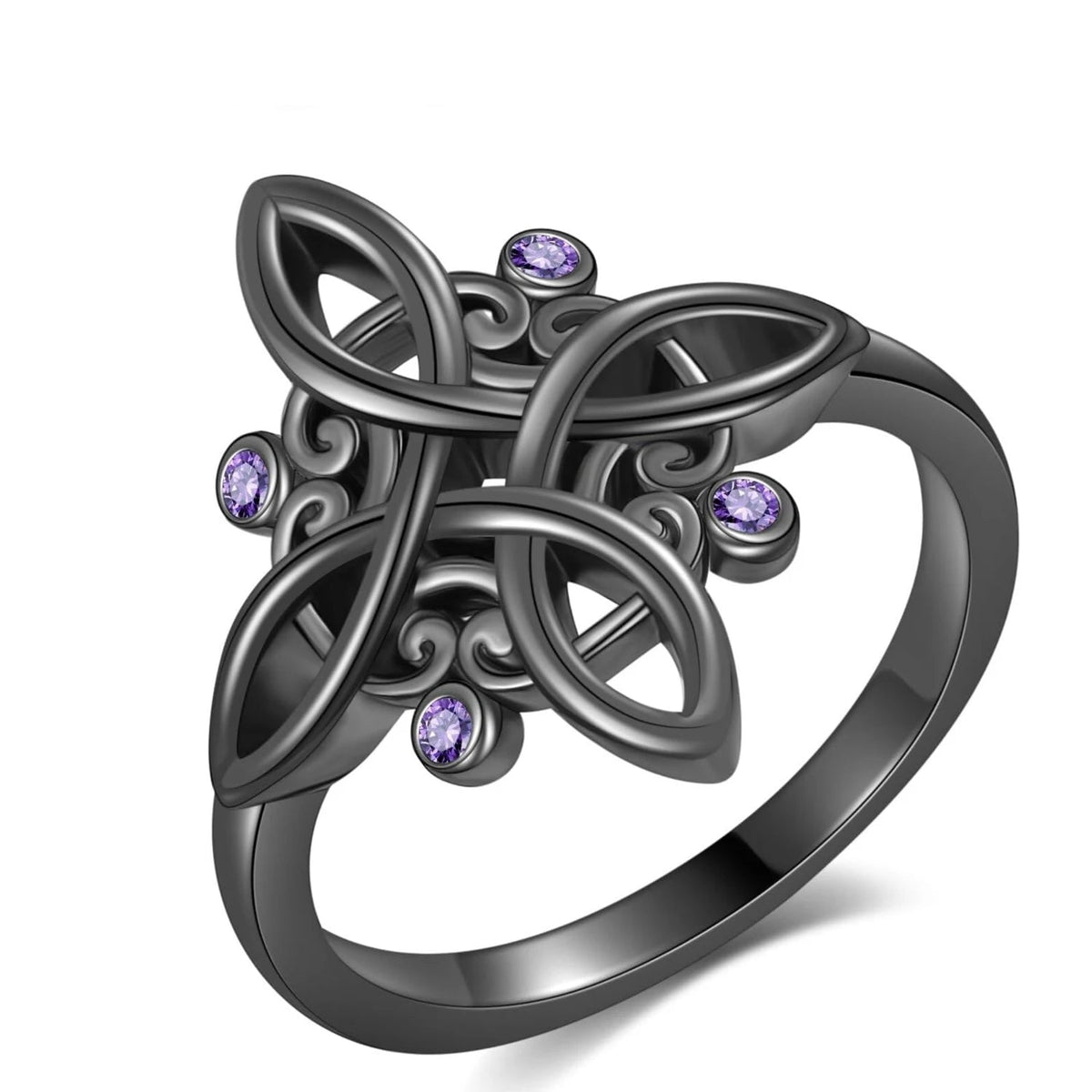 Black Witch Knot Rings 925 Silver Plating Mystical Purple Zircon Ring