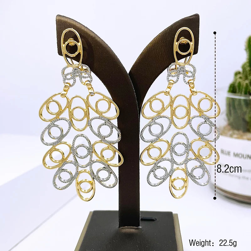 Large Size Drop Earring Plant Leaf 18k Gold Plated Earrings