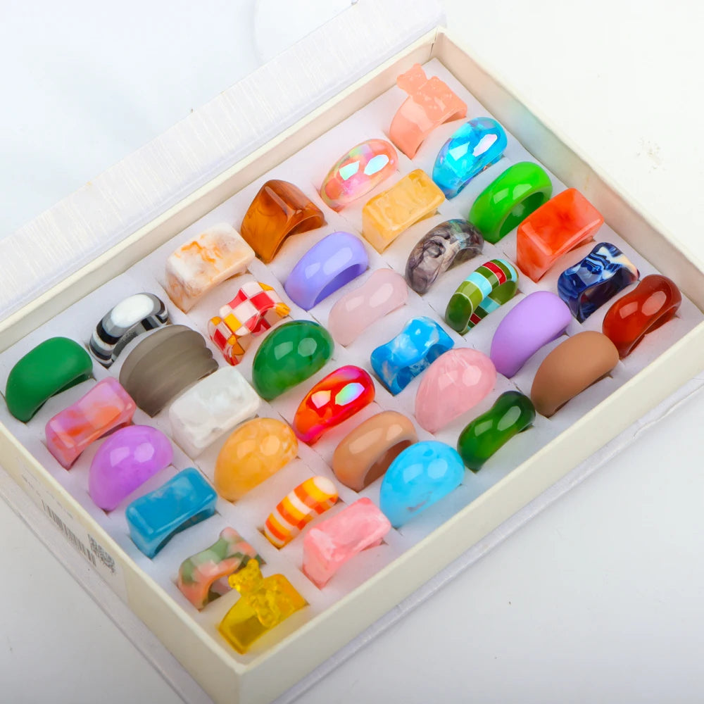 10/20Pcs/Lot Romantic Cute Multicolor Animal Stripes Resin Rings