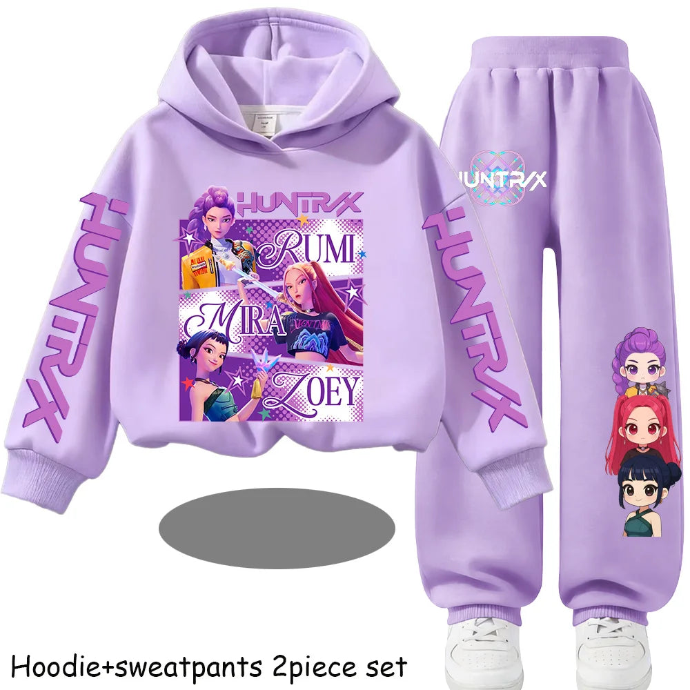 Hooded Mira Rumi Zoey  Girl Cute Casual Sports Cartoon Sweater Set