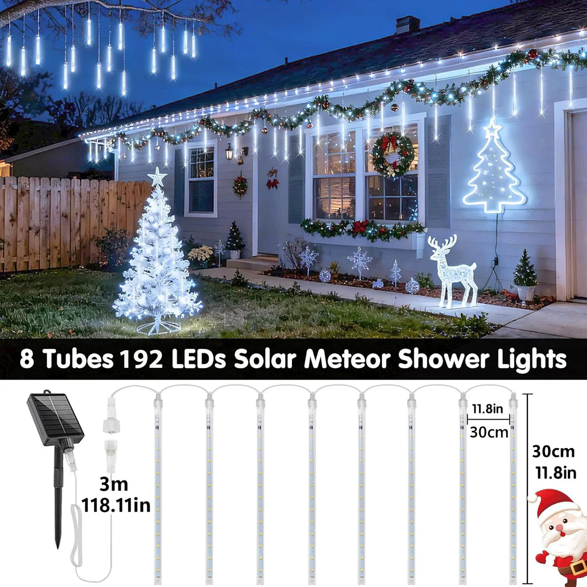 Solar LED Meteor Shower Light String Outdoor Waterproof Fairy Garden Light