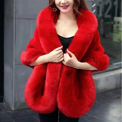 Fur Shawl Autumn Winter Faux Mink Fox Fur Cloak Coats Jacket