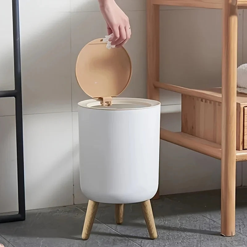 Round Trash Can With Lid White Garbage Can