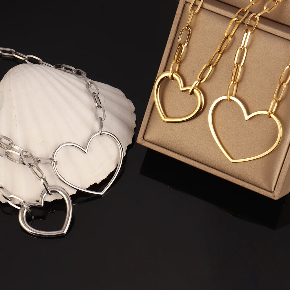 316L Stainless Steel Choker Heart Clavicle Chain Necklaces