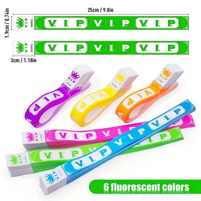 100pcs VIP Neon Paper Wristbands Fluorescent Waterproof