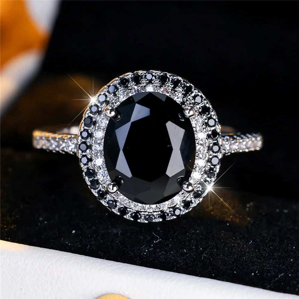 Luxury Black Zircon Stone Oval Rings