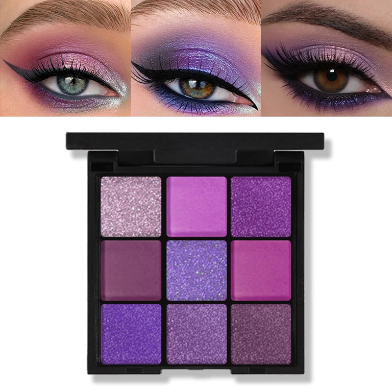 9-Grid Red Palette Purple Glitter Pearlescent Matte EyeShadow