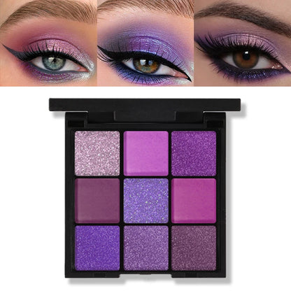 9-Grid Red Palette Purple Glitter Pearlescent Matte EyeShadow
