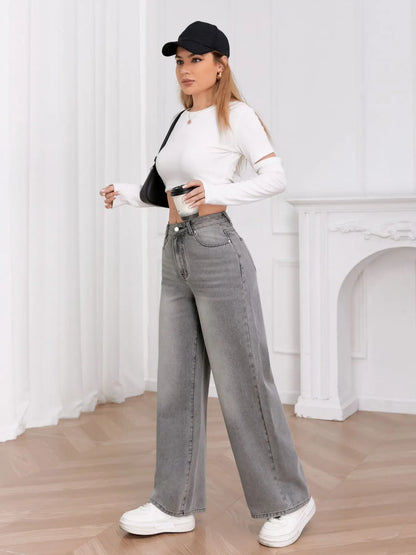 Sky Gray Wide Leg Comfortable Match Jeans