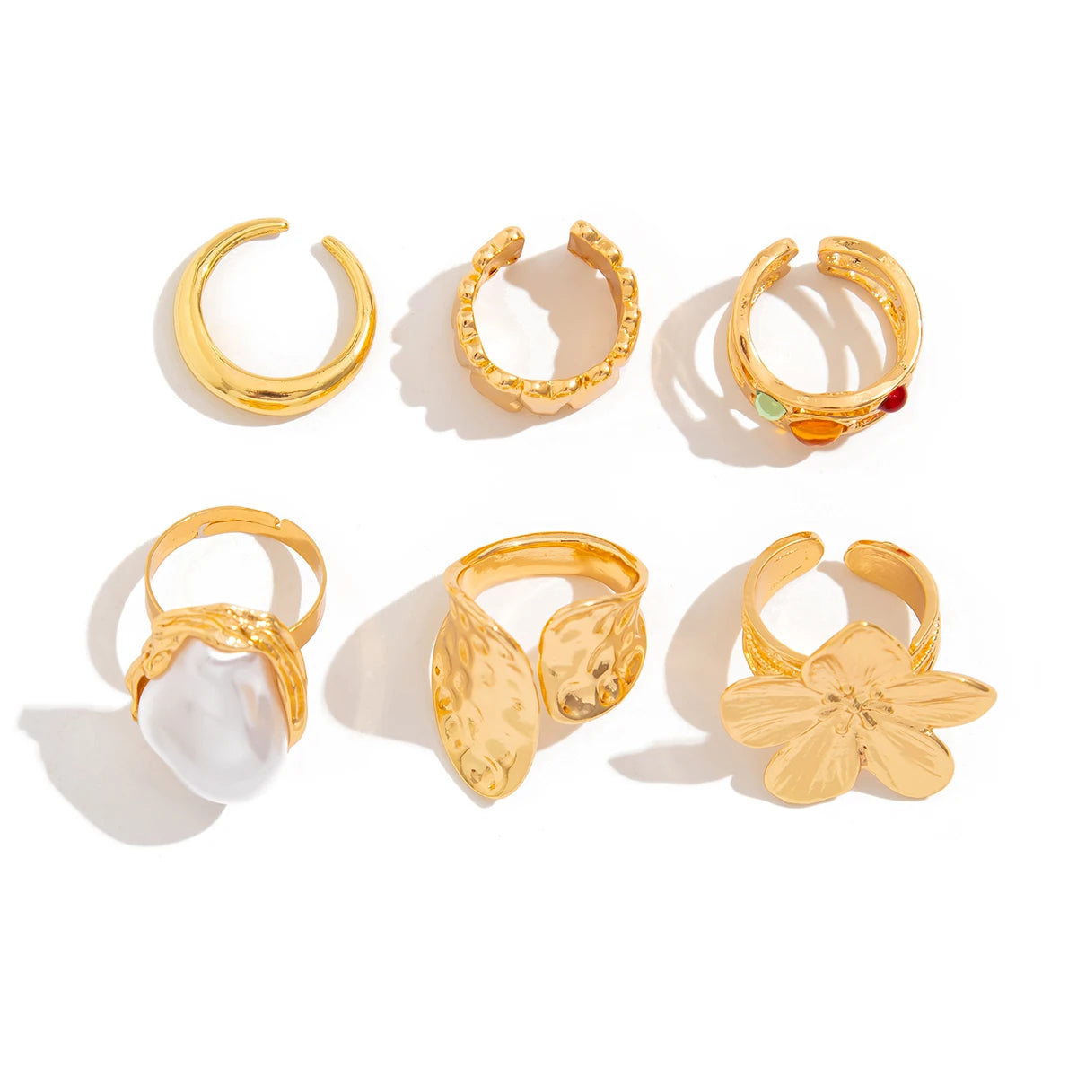 Irregular Exaggerated Metal Flower Open Rings