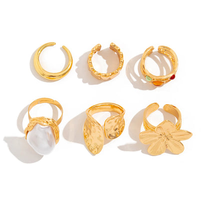 Irregular Exaggerated Metal Flower Open Rings