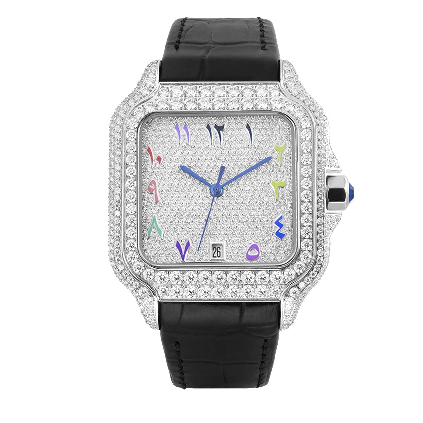 Leather Hip Hop Iced Out Jewellry Watch