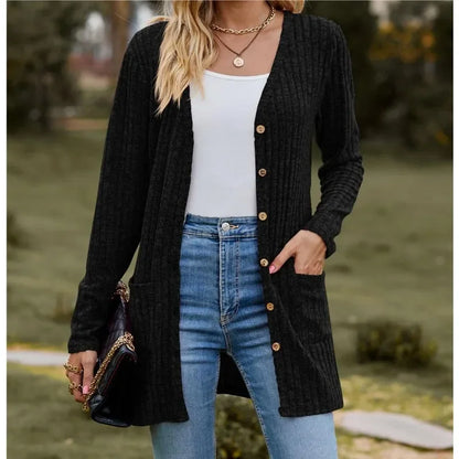 Milled Pit Stripe V-Neck Long Sleeve  Jacket Coat