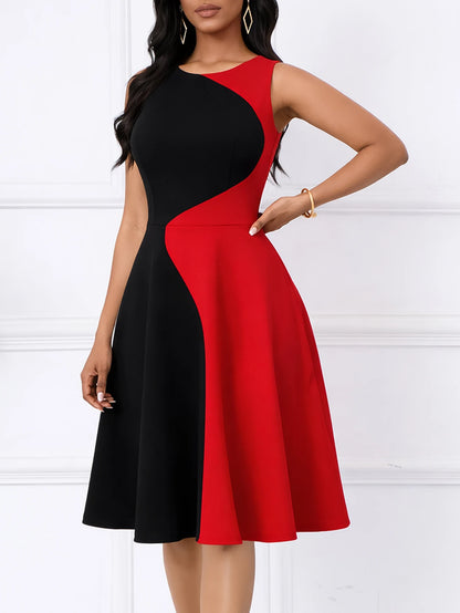 Elegant Round Neck Sleeveless Casual Flare Swing Dress