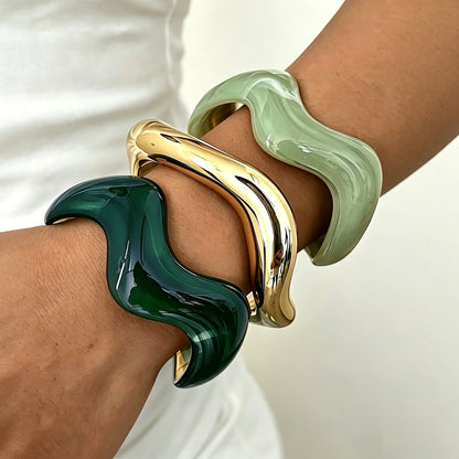 3 Pcs Vintage Minimalist Wavy Cuff Bangle Chunky Stackable Bracelets Set