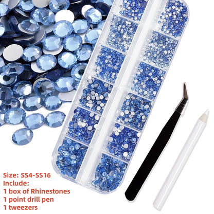 12Gird 3D Glass AB Crystal Nail Art Rhinestones Kit