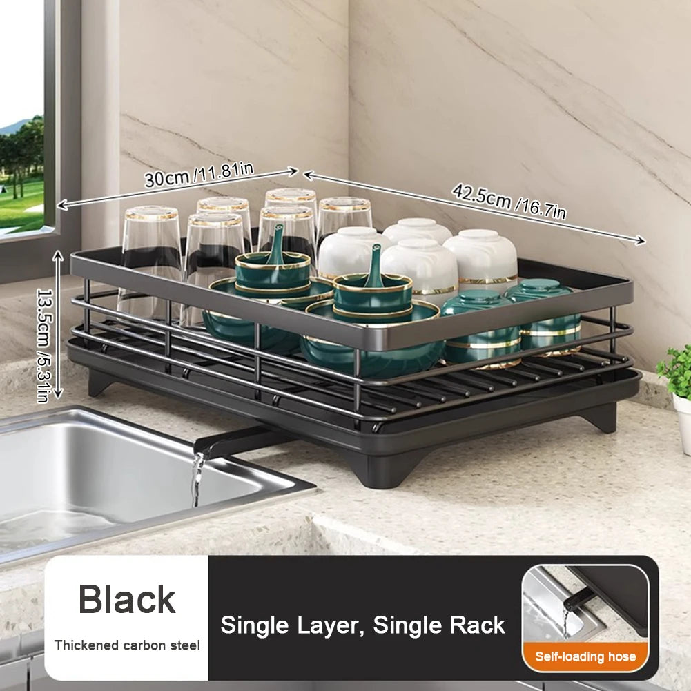 Adjustable Steel 2 Tier Plates Organizer Dish Bowl Drainer