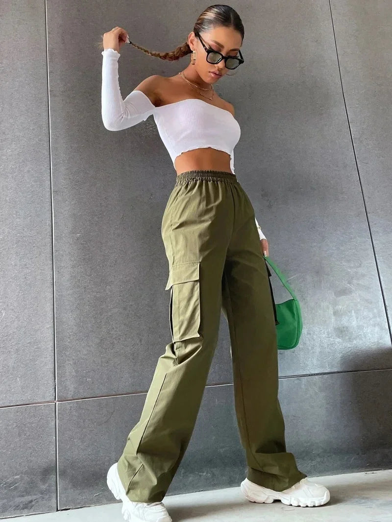 Ripped Baggy Waist Straight Cargo Pants