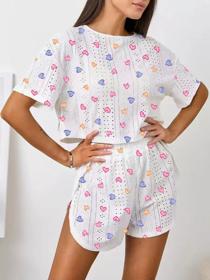 Sexy Split Shorts Crew Neck Top Pajamas Set