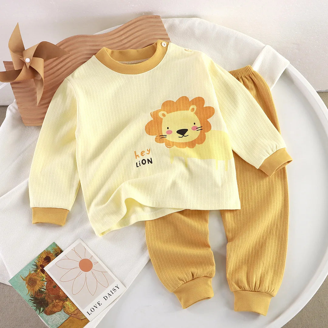 Toddler Pure Cotton Cartoon Casual Long Sleeved Pajamas and Sleepwear Set
