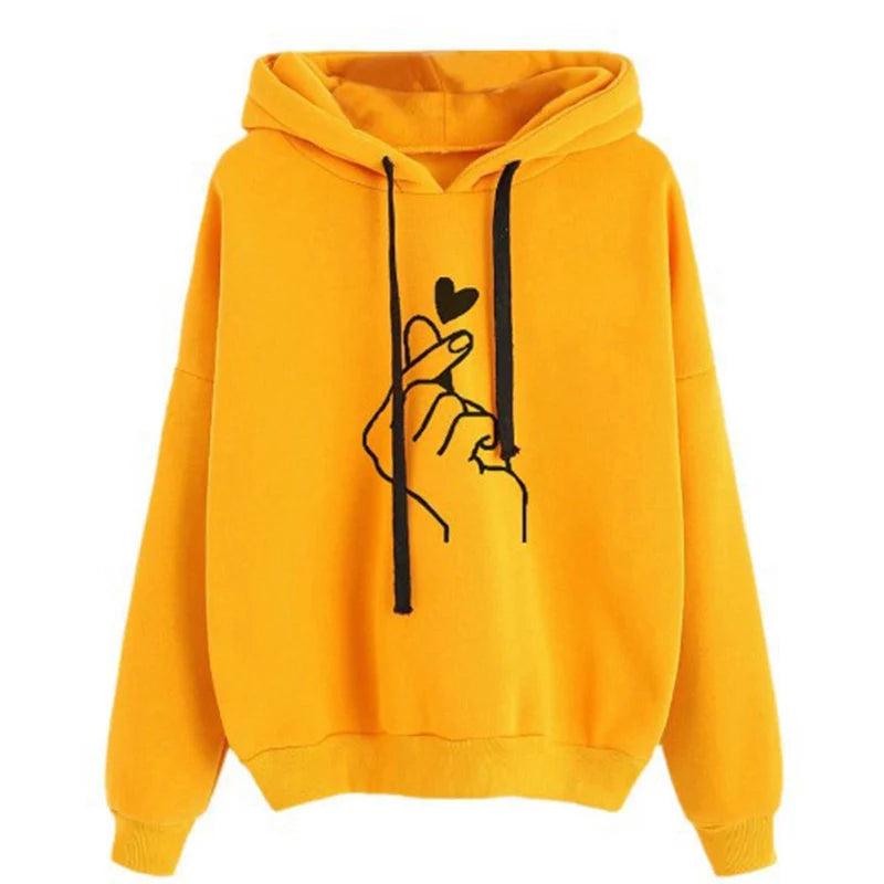Fleece Hoodie Finger Heart Hooded Korean Sweatshirts
