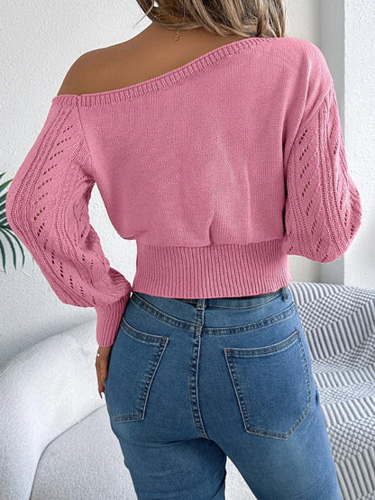 Casual Elegant Slash Neck Off shoulder Long Sleeved Pullover