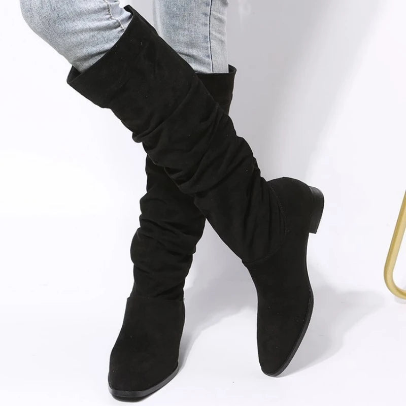 Round Head Square Heels Increase Large Size Winter High Boots