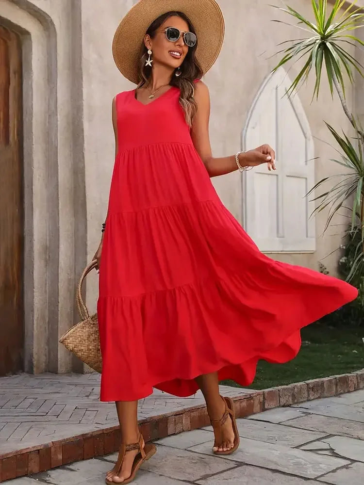 Casual Long Dresses V-neck Loose Dress