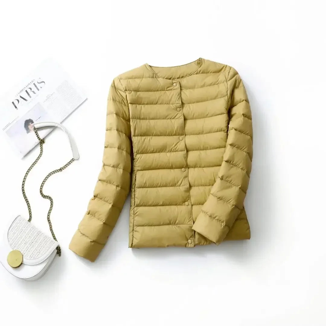 Light Down Duck Down Fall Collarless Light Quilted Puffer Coat