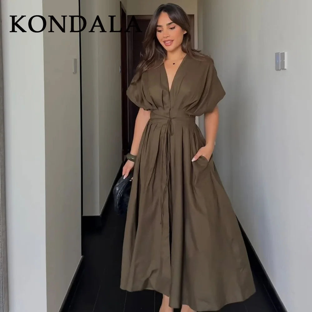 Vintage Single Breasted Sashes Draped Sleeveless Chic Dresses