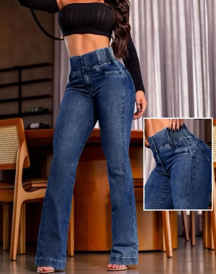 Jeans sexys y elegantes de cintura alta con botones al frente