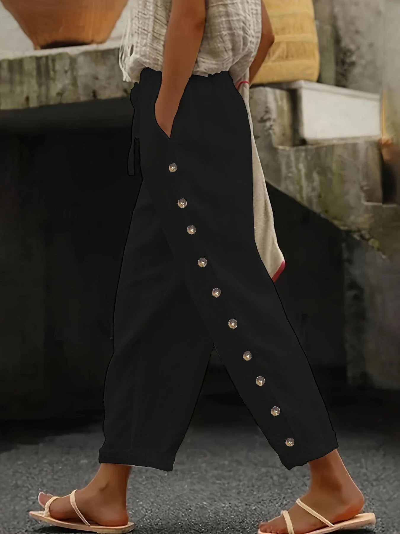 Elastic Waist Relaxed Fit Casual 3/4 Length Lounge Pants