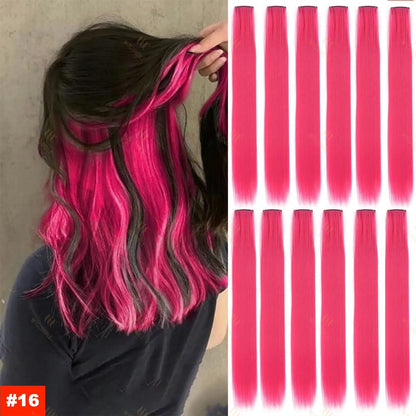 Colored Highlight 22 Inch Synthetic Hair Extensions Rainbow Long Straight Hairpieces