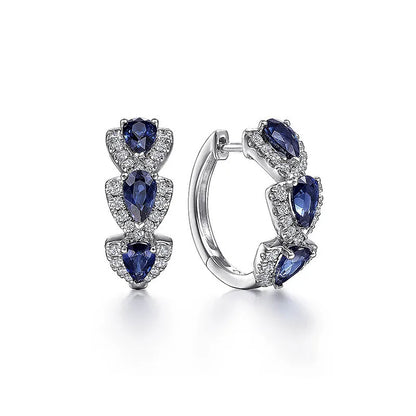 925 Sterling Silver Blue Cubic Zirconia Hoop Earrings