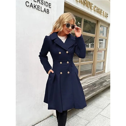 Winter Woolen Trench Coat Skirt Double Breasted Flip Lapel Jacket