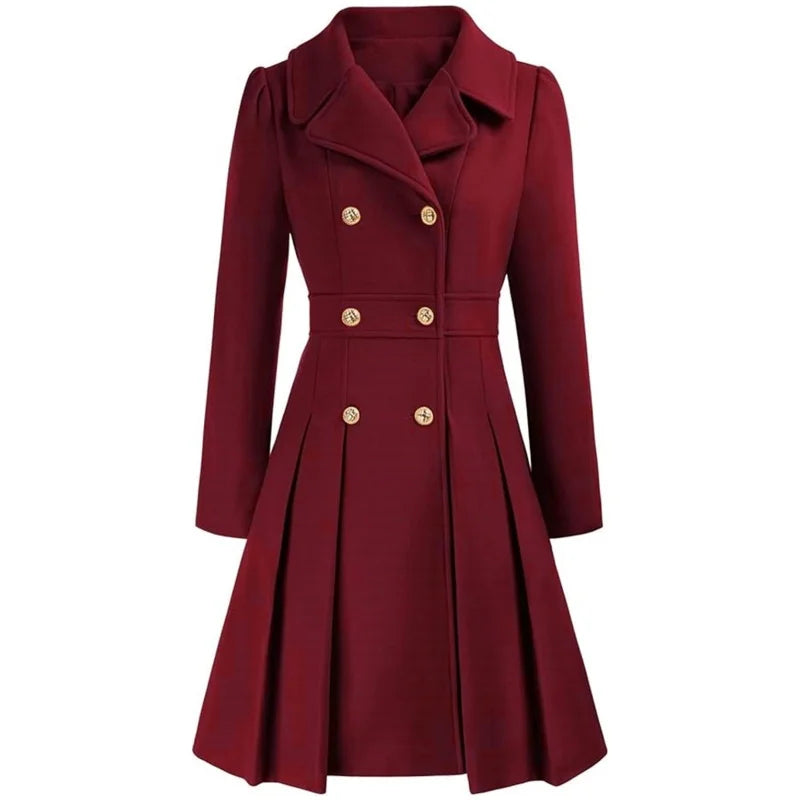 Winter Woolen Trench Coat Skirt Double Breasted Flip Lapel Jacket