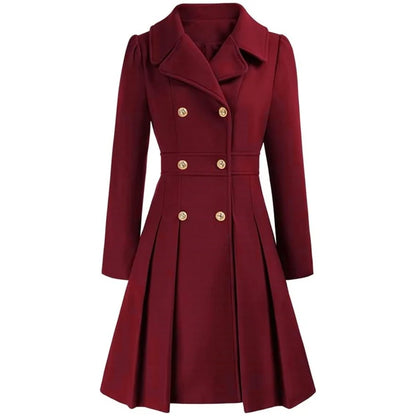 Winter Woolen Trench Coat Skirt Double Breasted Flip Lapel Jacket