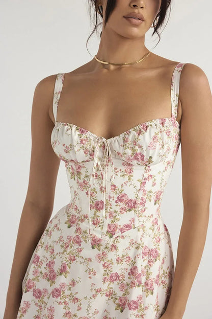 Luxury temperament halter floral dress