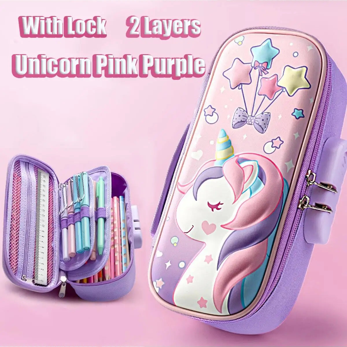 3D Large Capacity Unicorn Pencil Case Kawaii Cute Pen Box Bag