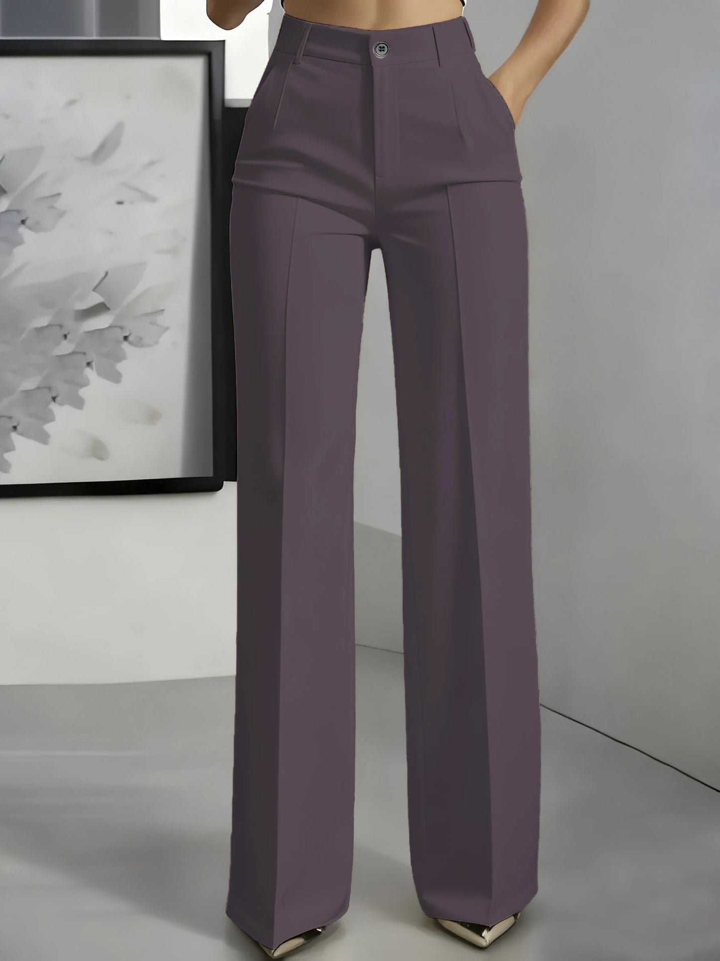 High-Waisted Draped Straight-Cut Suit Pants