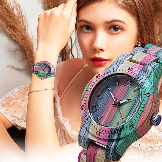 Elegant Colorful Bamboo Wooden Quartz Wood Wristwatches